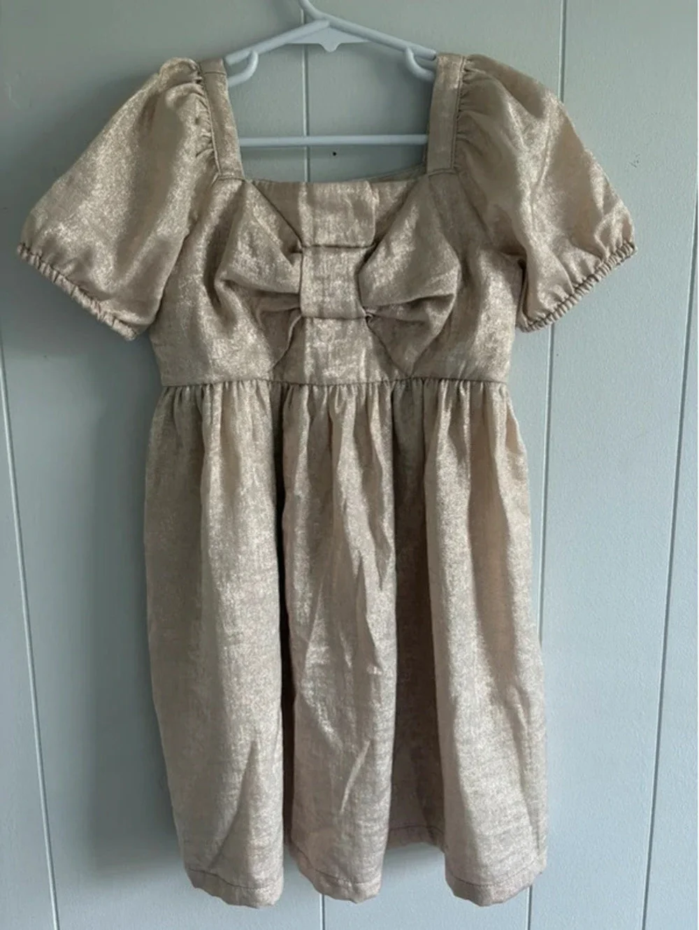 5 Yrs Champagne Shimmery GAP Girls Bow Short Dress